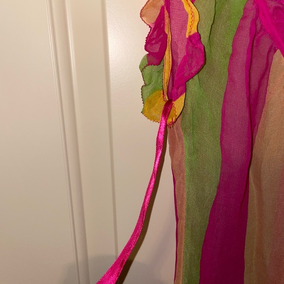 Diane Von Furstenberg silk summer top size small 2 sheer pink green - Picture 8 of 8